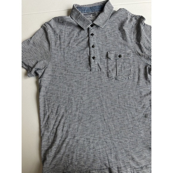 J Crew Indigo Striped Performance Polo Shirt Navy White Striped Men Size Large - Picture 3 of 5